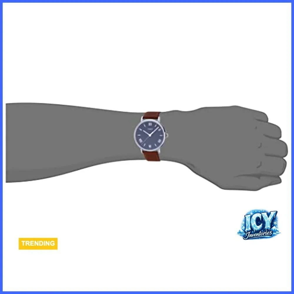 Silver-Tone Quartz Watch with Genuine Leather Strap, 41mm Case